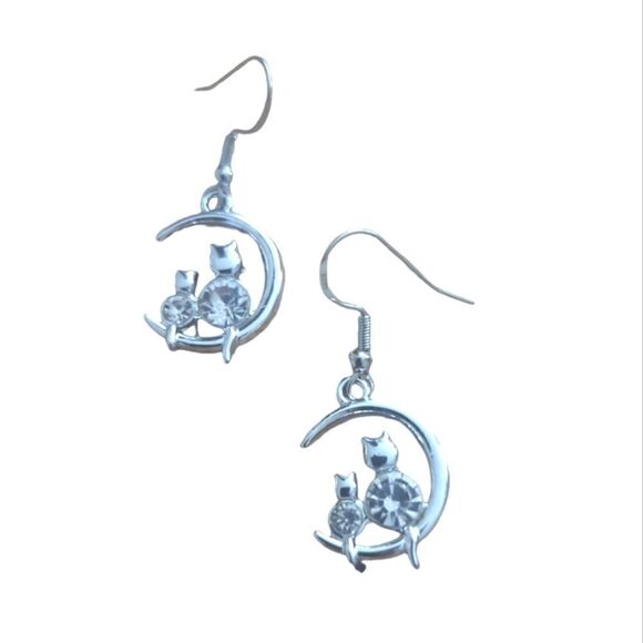 Cat Rhinestone Kitty Hook Earrings - Picture 1 of 7
